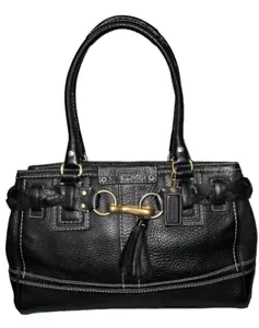 COACH HAMPTON WOMEN’S BLACK PEBBLED LEATHER SATCHEL BAG #10528 - Picture 1 of 17