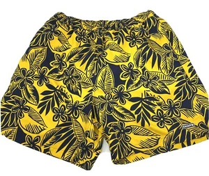 Chaps Hawaiian Mens XL Swim Trunks Yellow Black Tropical Drawstring Mesh Lining - Picture 1 of 7