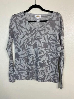 Suéter Talbots Gris Floral Manga Larga Algodón Mujer Talla Mediana Ligero Foto 1 de 4