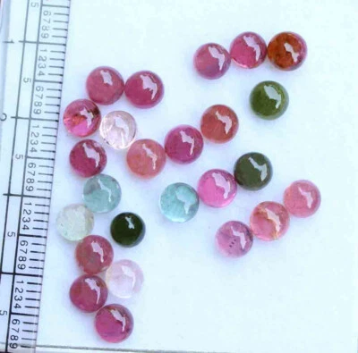 14.90 Ct Natural Tourmaline 5 mm Round Cabochon Multi Color Loose Gemstones - Image 1 of 4