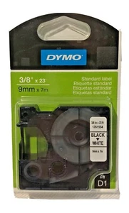 Dymo D1 cartuccia inchiostro nero su nastro bianco 3/8 pollici x 23 piedi (9 mm x 7 m) NUOVO! - Foto 1 di 4