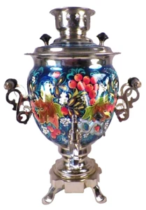 Samovar Russia Sovietica Ucraina Tula Popolare Dipinto a Mano Fiori Acqua Calda Urna Vintage - Foto 1 di 16