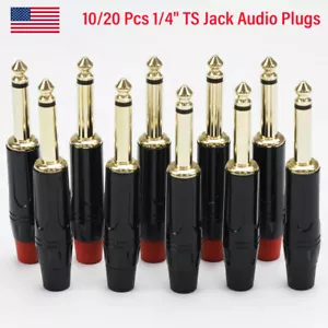 10/20PCS 1/4" 6,35mm TS Mono Metallo Spina Maschio Audio Chitarra Cavo Jack Connettore - Foto 1 di 15