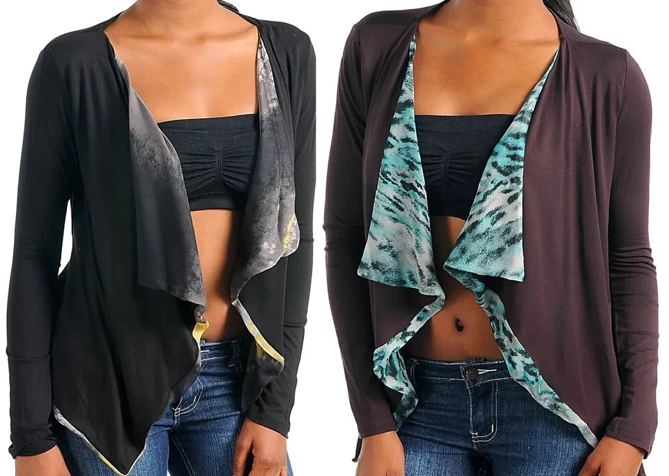 Cárdigan de encubrimiento de encogimiento de hombros con inserción de leopardo tie-dye en contraste Foto 1 de 1