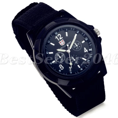 Reloj Pulsera Hombre Militar Ejército Deportivo Nylon Lona Banda Deportivo Cuarzo Analógico Regalo Foto 1 de 4