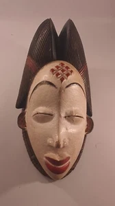 Arte africano vintage Punu Gabón tallado a mano madera pintura crujiente máscara tribal decoración - Imagen 1 de 15