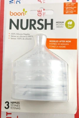 Pack of 3 Boon Nursh Silicone Nipples Bottle Medium Flow NEW - Image 1 of 2