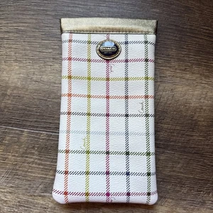 Coach Peyton Tattersall Plaid Check Weiß Leder Brillenetui Etui - Bild 1 von 4