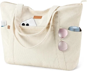 Lekespring Cord Tasche Damen, Groß Tote Bag Strandtasche Mit Reißverschluss, Sho - Bild 1 von 12