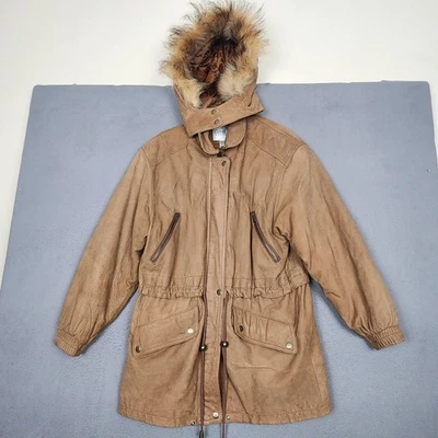 Chaqueta recreativa Great Lakes para hombre pequeña de cuero marrón con capucha Parka Abrigo Foto 1 de 4