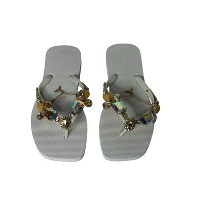 Sandalias chanclas blancas con pedrería cola de delfín en cadena para mujer 8 Foto 1 de 4