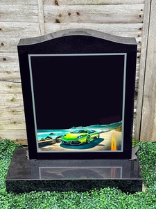 Car Themed Granite Memorial Funeral Headstone Gravestone  Photos, Text, Fitting - Foto 1 di 13