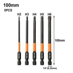 Black+Orange Hexagon Screwdriver Bit 1/4 Inch Hex Shank 5pcs Set 100mm Length - Picture 1 of 17