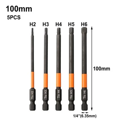 Black+Orange Hexagon Screwdriver Bit 1/4 Inch Hex Shank 5pcs Set 100mm Length - Image 1 of 4