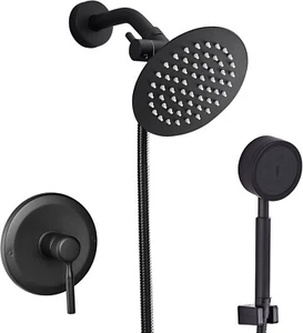 Dual Shower Faucet High Pressure Rain Shower Head Handheld All Metal Matte Black - Picture 1 of 6