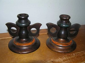 Vintage Pair of Genuine Mahogany by Zeeland Ornamental Co. Carved Wood Candle - Picture 1 of 5
