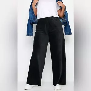 Free Haven Women’s Elastic Waist Pockets Black Velour Wide-Leg Pants Size 3XL - Picture 1 of 14