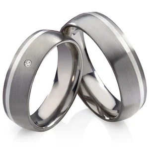 Trauringe Eheringe aus Titan und 925 Silber mit Diamant und Lasergravur P308 - Bild 1 von 5
