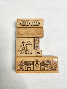 DOTS Rubber Mounted Stamp Lot Small Country Town Barn Farm Fence Craft Supply - Picture 1 of 6