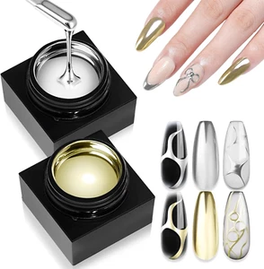 Metallic Gel Nail Polish Set, Silver & Gold Mirror Chrome Gel with High-Shine Me - Picture 1 of 13