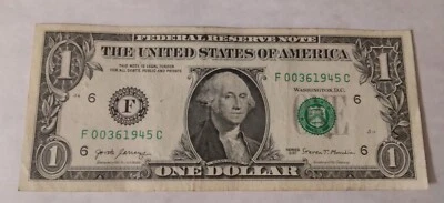 2017 $1 Dollar Bill FANCY # US Atlanta Date Birthday Note March 6 1945 00361945 - Image 1 of 4