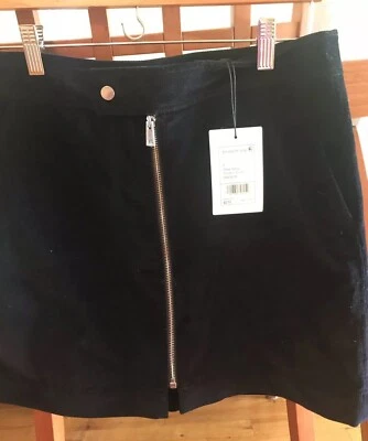 New Theory Zip Front Mini Skirt. Deep Navy Modern Cord. Size6 Cotton. Free Ship - Image 1 of 4