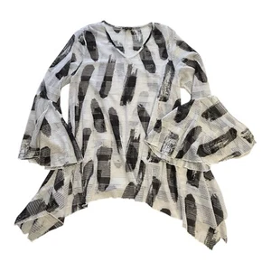 Dor Dor Couture Mesh Top Flare Sleeve Boho Semi Sheer Hi-Low Women’s XL - Picture 1 of 11