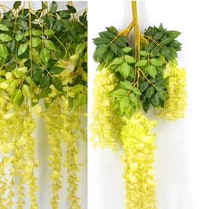 12/24 Pcs Artificial Hanging Wisteria Silk Flowers Vine Plant Home Garden Decor - Picture 1 of 40