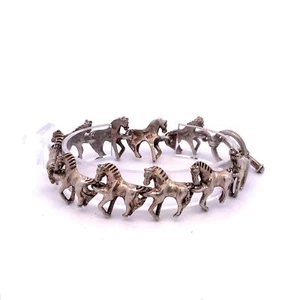 Vintage Signed 925 Mexico Sterling Silver Mini Figure Horse Link Bracelet sz 7 - Picture 1 of 6
