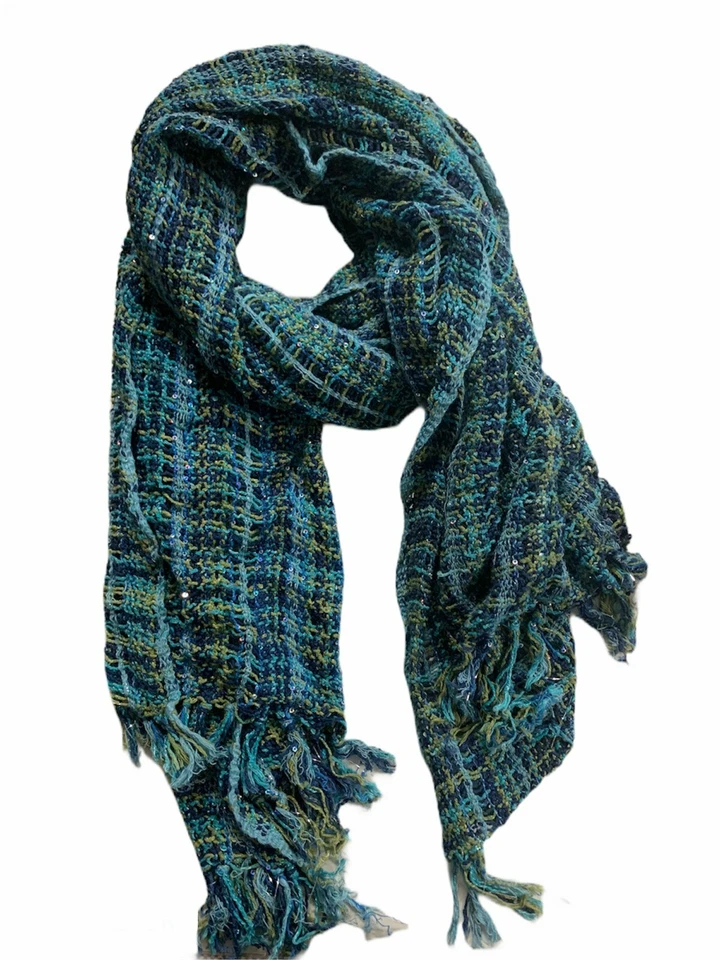 Collection Eighteen Turquoise Lurex Woven Folk Wrap, One Size - Image 1 of 1