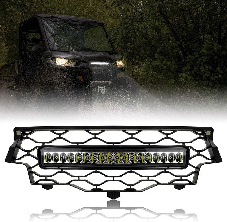 Grelha de malha para-choque dianteiro com luz LED para 16-19 Can-Am Defender MAX HD5 HD8 HD10 - Imagem 1 de 4