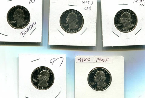 1990 1993 1995 1997 1998 S WASHINGTON PROOF QUARTER LOT OF 5 3025N Cover