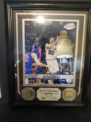 MANO GINOBILI San Antonio Spurs Frame W/GOLD OVERLAY MEDALLIONS 38/1000 - Image 1 of 3