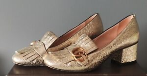 Gucci Marmont Gold Leather Fringe Pumps Shoes, EU 38, UK 5.5/6