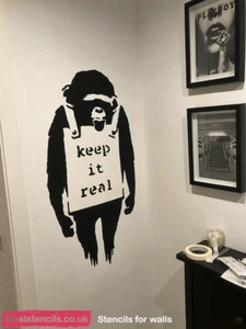Stencil De Mono De Banksy 'Manténlo Real' Camiseta, Lienzo, Muebles - Imagen 1 de 7