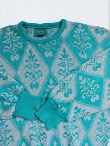 Women's Ugly Jumper Canda, Vintage, Green and Silver Knit Size M - Picture 1 of 5