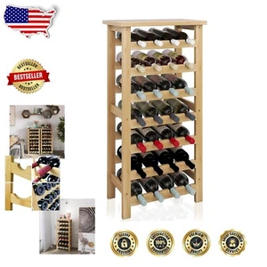 Modern 28 Bottle Bamboo Wine Rack with Table Top - Easy Assembly & Stylish - Picture 1 of 10