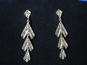 GENUINE 14KT. Y/G DANGLING MESH EARRINGS ! - Picture 1 of 3