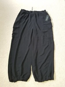 NWT Womens Pants-RACHEL ZOE-black silky pull-on cargo "Mid-Rise; Parachute"-L - Picture 1 of 5