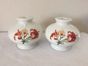 Set Of 2 Wicks n Sticks porcelain candle holderss 1983 Floral  - Picture 1 of 8