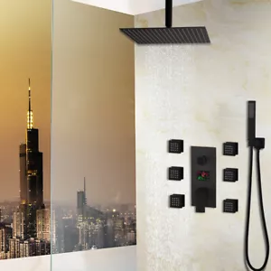 Soffione doccia bagno 10 pollici spruzzatore manuale 6 getti massaggianti miscelatore rubinetto nero - Foto 1 di 12