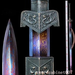 HRC60 Handmade Chinese Wushu Sword Blue Folded Manganese Steel Jian Full Tang - Picture 1 of 7