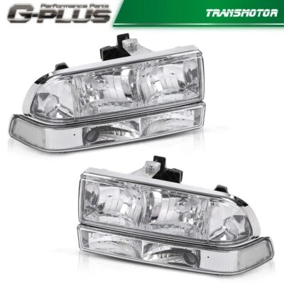 Fit For 98-04 CHEVY S10/BLAZER Chrome Housing Clear Corner Headlights Assembly - Image 1 of 4
