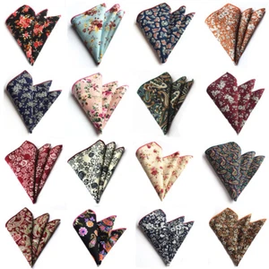 Men Cotton Floral Paisley Pocket Square Handkerchief Flower Wedding Party Hanky - Picture 1 of 13