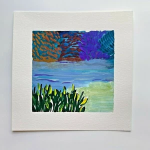 River Painting Impressionist Landscape Blue Gallery Wall Art Original Mini - Picture 1 of 1