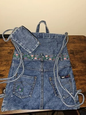 "Mochila mochila saco con cordón Jean Lei floral bordado azul 15x12""" Foto 1 de 4