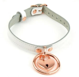 Ring and Padlock White and Rose Gold day collar handcrafted Col40BlPnkLockR - Bild 1 von 3