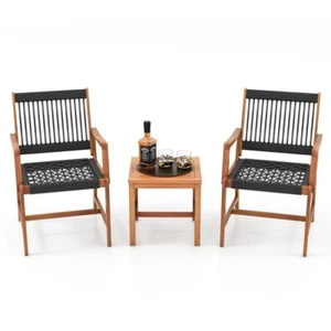 3 Pcs Outdoor Patio Acacia Wood Conversation Set w/ Coffee Table 2 Dining Chair - Picture 1 of 10
