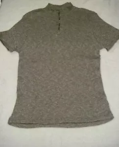 Zara Top Women XL Khaki Green Blend Knit Ribbed 1/4 Zip Short Sleeve - Picture 1 of 14