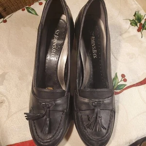 St. Johns Bay Womens Black Tassel Wedge Loafers Shoes Size 8.5. High Hill 2.5 - Picture 1 of 15
